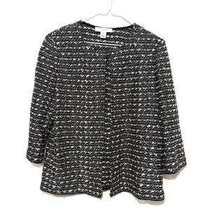 St. John Boucle 3/4 Length Sleeve Cardigan - Black/White/Metallic 10